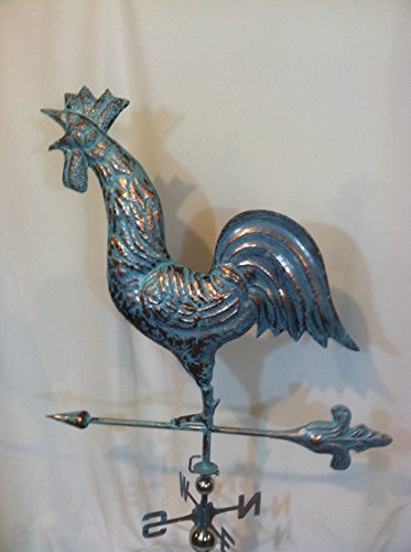 Large Handcrafted 3d 3- Dimensional Full Body Crowing Rooster Weathervane Copper Patina Finish