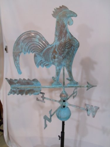 Patina Finish Copper Rooster Weathervane with Free Roof Mount
