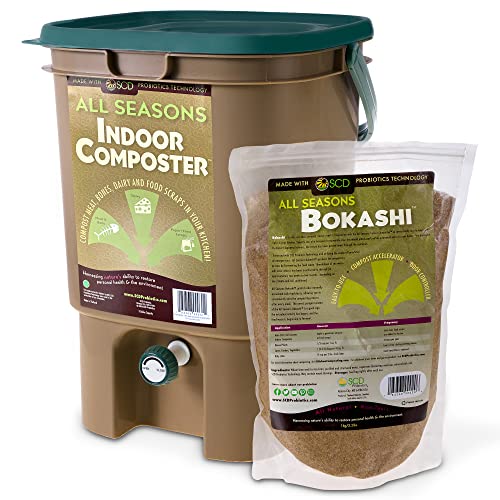 All Seasons BioPlastic Indoor Composter 5Gallon Countertop Kitchen Compost Bin with 1 Gallon (2 lbs) of Bokashi  Easily Compost in Your Kitchen After Every Meal Low Odor by SCD Probiotics