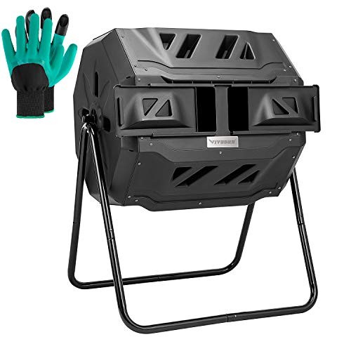 VIVOSUN Outdoor Tumbling Composter Dual Rotating Batch Compost Bin 43 Gallon Black Door