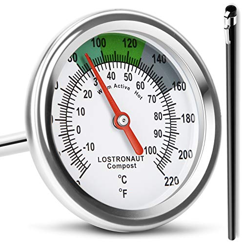 Long Stem Compost Soil Thermometer  Fast Response Stainless Steel 16 Inch  Fahrenheit and Celsius  Includes Protective Sheath and Composting Guide