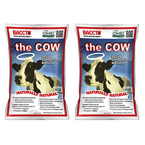 Michigan Peat Baccto 1640 Wholly Cow Horticultural Compost and Manure for Soil Amendment Lawn Care  Garden Beds 40 Quart Bag (2 Pack)