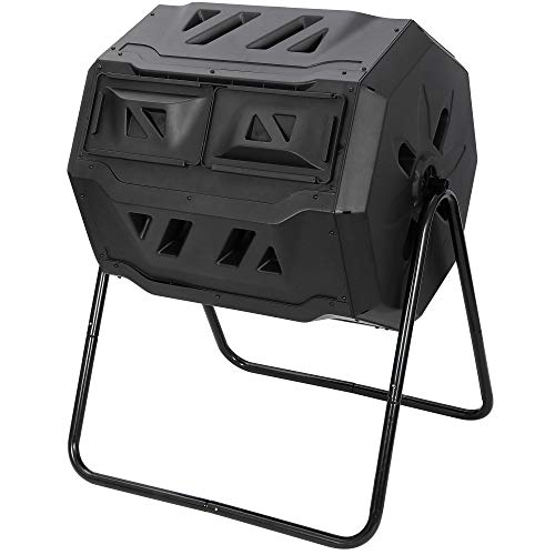 Saturnpower Large Composting Tumbler Dual Chamber Outdoor Garden Rotating Compost Bin Tumbling Composter with Sliding Door (43 Gallon Black)