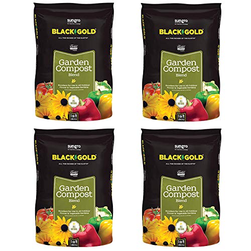 SunGro Black Gold Outdoor Natural and Organic Garden Compost Blend Potting Soil Fertilizer Mix for Outdoor Plants 1 Cubic Foot Bag (4 Pack)