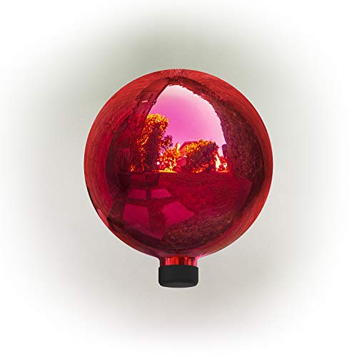 Alpine Corporation GLB292RD Glass Gazing Globe Outdoor Festive Holiday Décor for Garden Lawn Yard 10Inch Tall Red