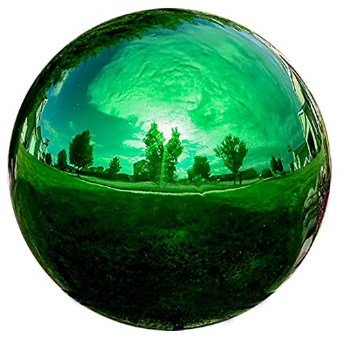 Lilys Home Stainless Steel Gazing Globe Mirror Ball Colorful and Shiny Addition to Any Garden or Home Sparkling Green (12 Inch)