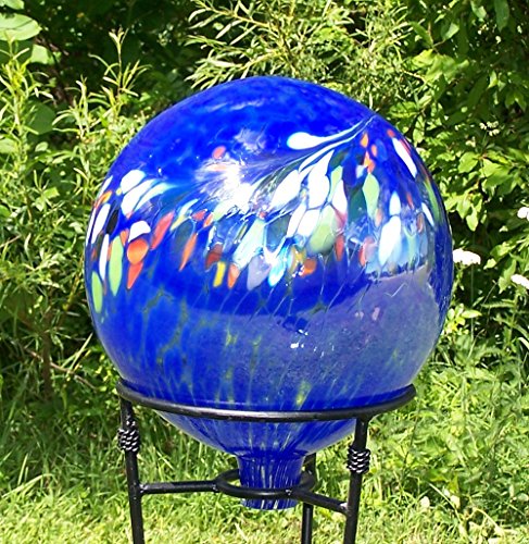 Glass Gazing Ball Circus Blue 12 Inch by Iron Art Glass Designs