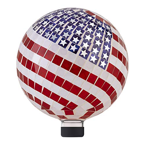 Alpine Corporation 12 Tall IndoorOutdoor Mosaic American Flag Gazing Globe Yard Art Decor