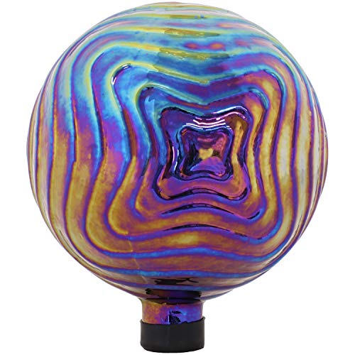Sunnydaze Blue Purple and Gold Rippled Texture Outdoor Gazing Globe Glass Garden Ball Decor  Outdoor Patio Lawn and Backyard Sphere Ornament Decoration  10Inch
