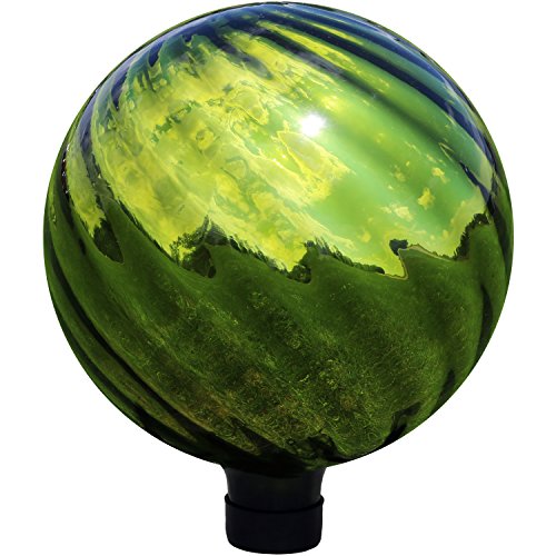 Sunnydaze Green Rippled Gazing Globe Glass Garden Ball Outdoor Lawn and Yard Ornament Reflective Mirrored Surface 10Inch