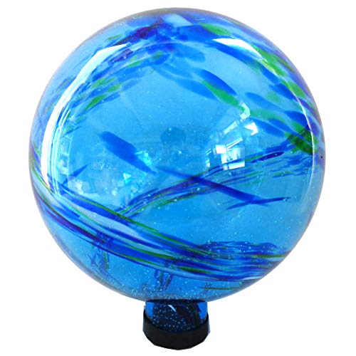 Gardener Select (16BFG04 Glow in The Dark Glass Gazing Globe  Decorative Glass Gazing GlobeBallSphere Lawn Ornament for Gardens (10 Inch Blue)