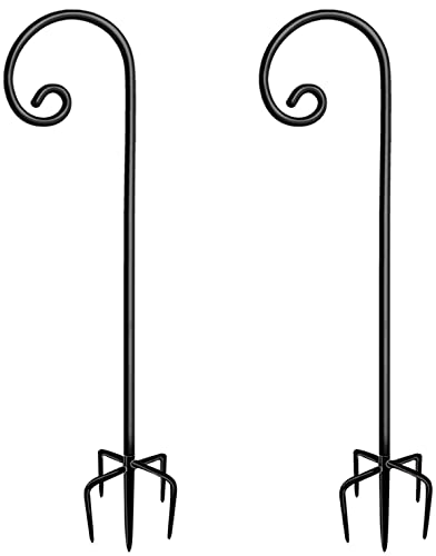 Artigarden Outdoor Shepherd Hooks 76 inch Tall for Bird Feeder (2 Packs) Adjustable Metal Garden Poles for Hanging Plants Solar Light Lantern Bright Black