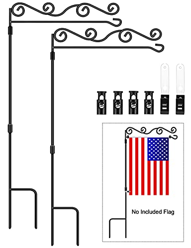 Garden Flag Pole Stand Holders BONWIN Thickened Flagpole Stands for Garden Yard Lawn Flags Powder Coated WeatherProof Paint Metal with Spring Stoppers  AntiWind Clip 3634 H x 1602 W (2 PACK)