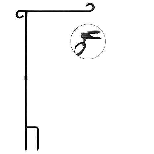 HOOSUN Garden Flag Stand Holder Pole Easy to Install Strong Sturdy wrought iron Fits 125 x 18 Mini Flag with 1 Tiger Clip Curved hook with S type without flag