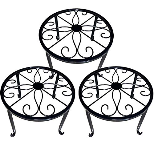 Indoor Plant Stand  Plant Stands Outdoor Metal 3 Pack Durable Round Flower Pot Rustproof Iron Rack Perfect for Home Garden Patio（9 Inches Black）