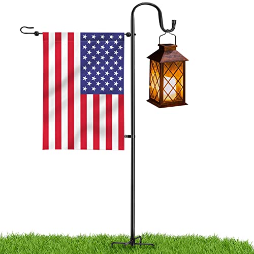 LOPANNY Garden Flag Holder Stand  Upgraded 45IN Garden Flag Pole with 2 Spring Stoppers and 1 Clip Yard Garden Flag Holder for Small Flags(Without Solar Lights  Flag)