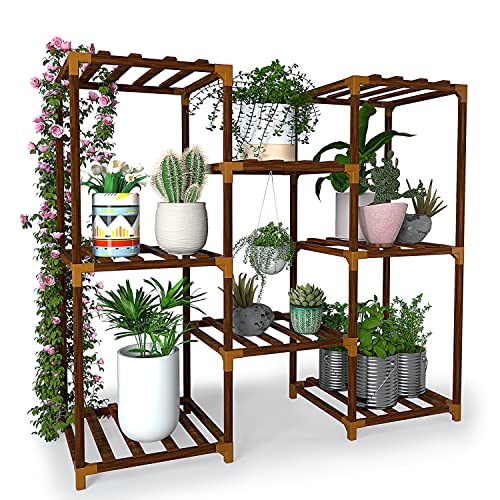 Plant Stand for Indoor Plants Wood Outdoor Plant Shelf for Multiple Plants 3 Tier 8 Potted Plant Holder Planter Display Rack for Window Living Room Patio Garden Corner Balcony