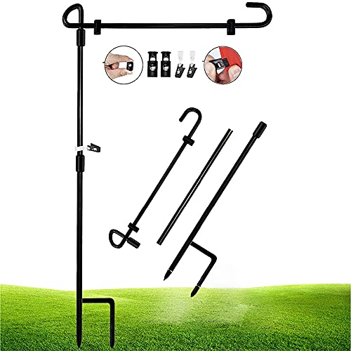 XCH Garden Flag Holder Stand Garden Flag Pole Black Wrought Iron for Yard  Holds Flags up to 15 in Width for Outdoor Garden Lawn with Garden Flag Stopper and AntiWind Clip