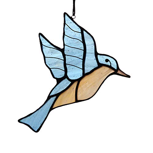 HAOSUM Blue Bird Stained Glass Window Hangings Suncatcher Home DecorGift for MomGrandma 5×4INCH