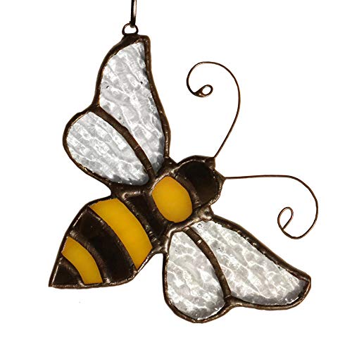 HAOSUM Bumble Bee Ornament Stained Glass Window Hanging Suncatcher Home Decor Gifts for Mom