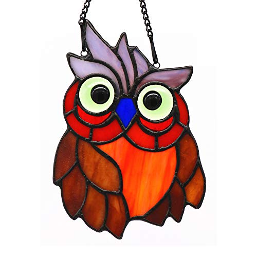HAOSUM Owl Bird Stained Glass Window Hanging SuncatcherHome DecorationBirthday Gift Gift for Women 55 × 4 INCH