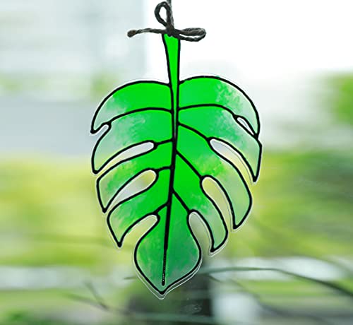 Kindoras Suncatcher Stained Glass Style Metal Acrylic Window Hanging Metal Art Ornament Beautiful Hanging Pendant Suncatcher for Windows Home Decor (Leaf)