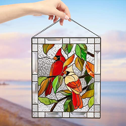 PHUNAPY Stained Glass Bird Decorations Red Cardinal Stained Glass Window Hanging Double Sided Colored Cardinal Suncatcher Funny Classic Art Crafts Bird Ornament Pendant for Garden Decor (A)