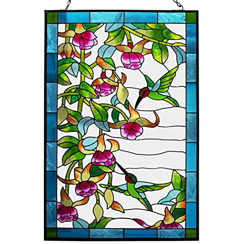 VEWOGARDEN W10xH15 inch Hummingbird Stained Glass Window Hangings Suncatcher Panel with Chain for Wall or Windows
