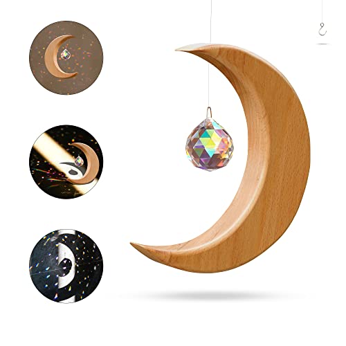 AICNLY Wood Moon Sympathy Gifts Crystal Memorial Gifts for Friends Handmade Friendship Gifts for WomenWindow Suncatcher Rainbow MakerRamadan Decorations Ornaments Gifts for Outdoor Garden