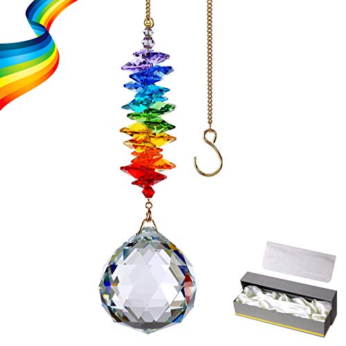GOLDENHAITAI 40mm Clear Ball Crystal Suncatcher Handmade Rainbow Maker Prism Outdoor Indoor Hanging Window Decorations Gifts for Grandma Mom and Children (Clear Ball)