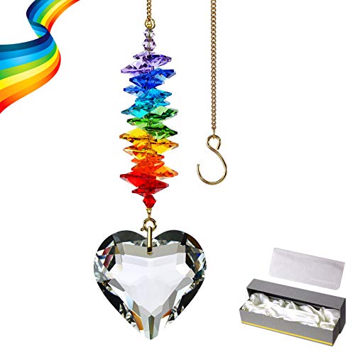 GOLDENHAITAI 45mm Clear Heart Crystal Suncatcher Handmade Rainbow Maker Prism Outdoor Indoor Hanging Window Decorations Gifts for Grandma Mom and Children (Clear Heart)