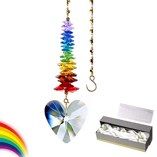 GOLDENHAITAI Heart Crystal Suncatcher  Rainbow Maker Prisms for Indoor Outdoor Decor Handmade Gift for Mom Grandmom and Children(Multi Color)
