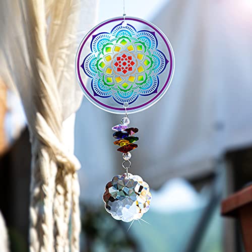 HD HYALINE  DORA Handmade Crystal Rainbow Suncatcher Hanging Glass Flower of Life Design Ornament Window Garden Chakra Pendant
