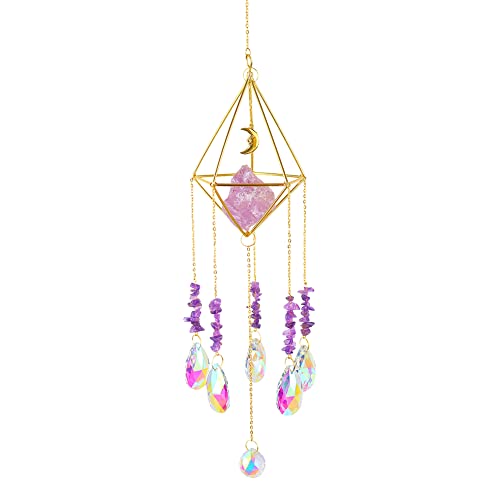 Handmade Suncatcher Gold Plated Not Fade Moon Phase Suncatcher Purple Series Crystal Suncatcher Prism Window Rainbow Maker Crystal Sunshade Window Hanging Decoration