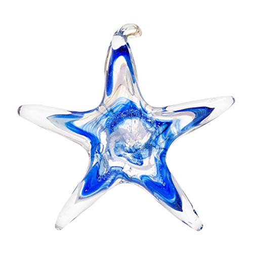 Luke Adams Glass  35 Mini Glass Star  Handmade Suncatcher  Hanging Starfish Home Décor  Outdoor Garden Accent (Blue and White)