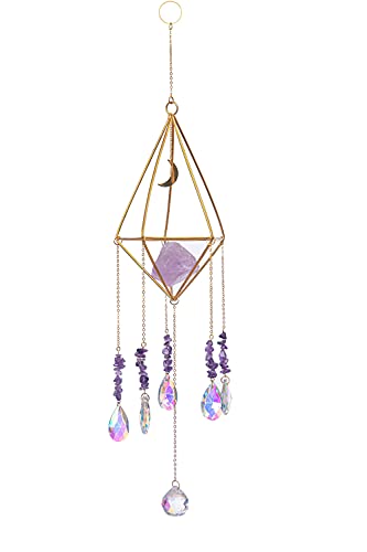 jia ning Handmade Suncatcher Gold Plated Handmade Rainbow Rainbow Crystal Crystal Sunshade Prism Sunshade Window Moon Faery Window Ornament Home Decor Crystal Window Ornament