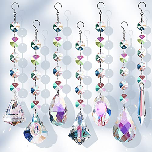 Bronlama Sun Catchers with Crystals 7 Pcs Hanging Crystals Suncatchers for Windows Colored Crystals Prisms Glass Pendant Suncatchers Beads for Chandeliers Garden Christmas Tree Decoration