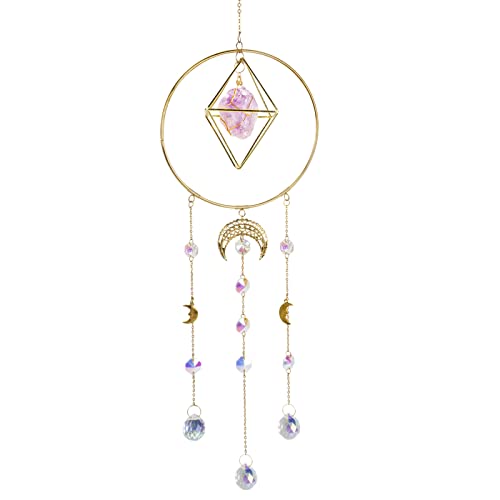 Crystal Suncatchers Handmade GoldPlated Moon Phase Sun Trap Amathyst Sunshade Garden Suncatchers Window Decoration Home Hanging Decor