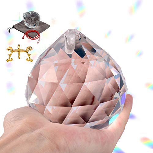 Hanging Prisms PendantPrisms Sunshine Catcher Rainbow Maker Crystal Sunshinecatchers for Windows Crystal PendantGarden Decorationwith 1 Cloth Bag1Metal Stand and 1 Lanyard (236in)