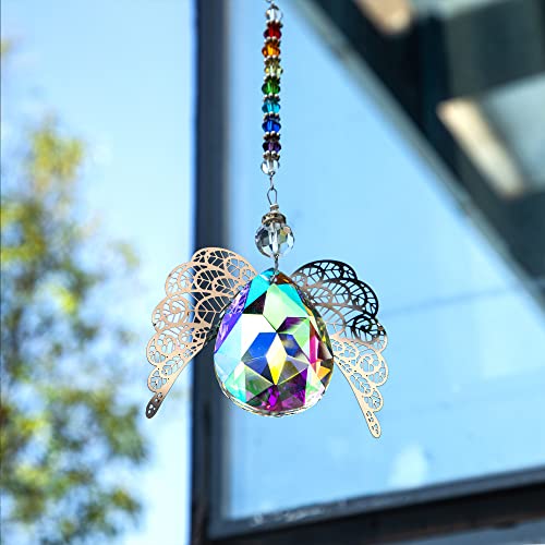 Haning Crystal Guardian Angel Crystal Suncatcher Rainbow Pendant for Window Decor(AB Color)