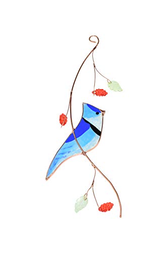 Lolitarcrafts Blue Jay Stained Glass Sun Catcher for Window Hanging A Lovely Gift for Your Family