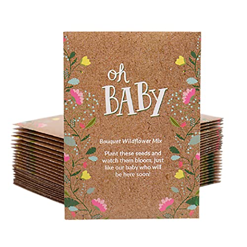 BENTLEY SEED CO Oh Baby Flower Seeds Packets  GirlBoy Baby Shower Favors  PreFilled 25 Wildflower Seed Packs for Favor  EcoFriendly Gift  Babys Guest Giveaways  NonGMO Seeds  Brown Envelop