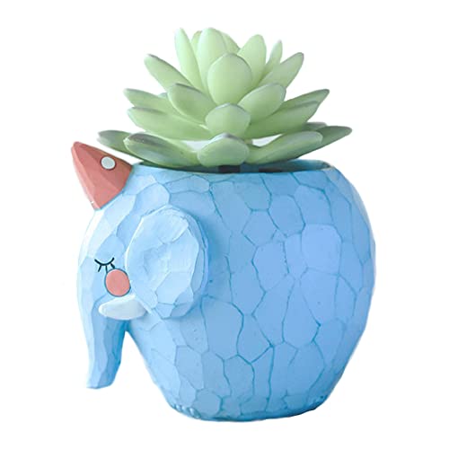 Small Lovely Elephant Resin Pot Mini Cute Animal Succulent Plant Pot Cactus Plant Pot Flower Pot Container Planter with Drainage Hole Home Office Desk Garden Gift Idea 40 Inch