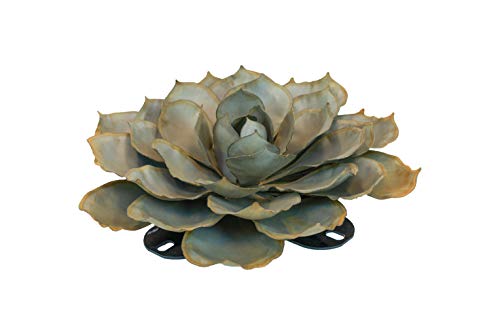 Desert Steel Blue Rose Succulent Statue  (Medium  16 W)  Artificial Metal Plant Decor  Cactus Indoor Outdoor Decoration  Sculpture for Tabletop Windowsills Wall