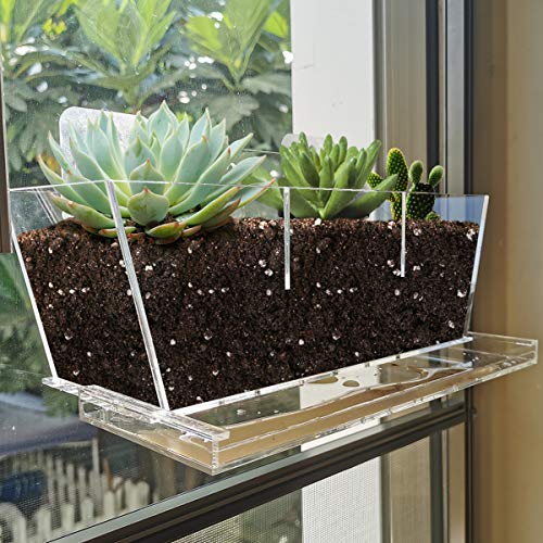 NIUXX Window Flower Pot with Removable Drain Tray Planter Boxes with Strong Mounting Stickers Succulents Cactus Plant Pots for Indoor Outdoor Home Garden Kitchen Decor