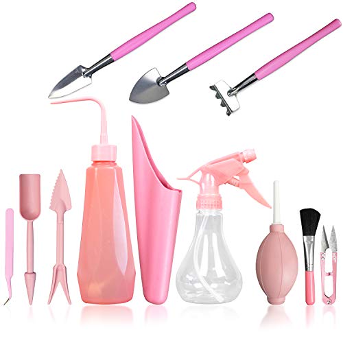 KALIM Upgrade 12 Pieces Succulent Plant Tools Mini PlantingTransplanting Gardening Tool Set for Indoor Miniature Garden Plant Care(Pink)