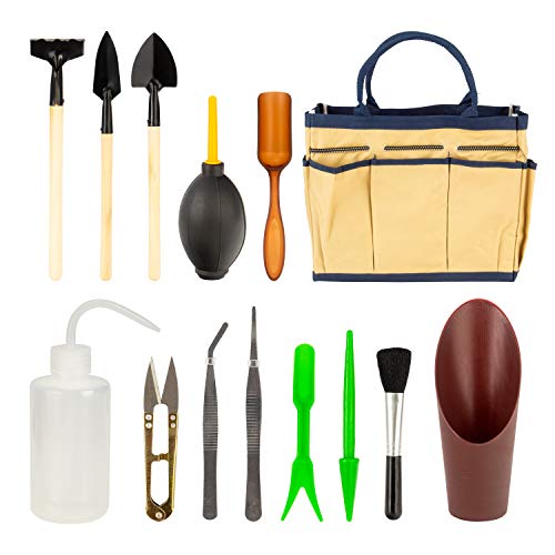 LepoHome 13 Pieces Plant Succulent Transplanting Mini Garden Hand Tool Set with Tool Organizer Bag for Indoor Gardening Plant Care