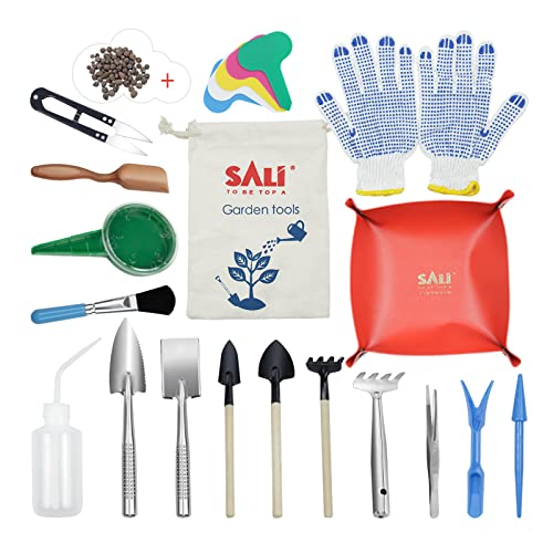 Sali Succulent Tools 28 Pcs Mini Garden Tools SetTransplanting Tools Set Miniature Succulent Hand Tools Set with Leather Mat Succulent Kit for Indoor Outdoor Miniature Fairy Garden Plant Care