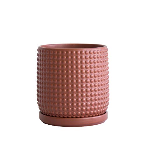 Ceramic Beaded Stoneware Planter Pot  6 Inch Flower Pot with Drainage Holes and Saucers for Indoor Succulent Plants or Flowers Pottery Red 27NK2D3