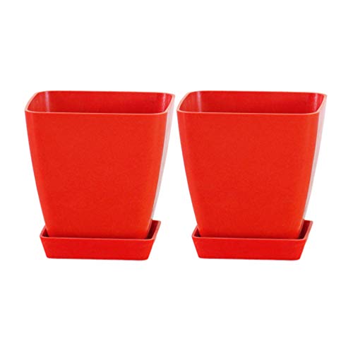 generic 2pcs Colorful Flower Pots Square Planter 10cm Red Succulent Cactus Pots with Saucers Garden Flower Container for Home Office Decoration